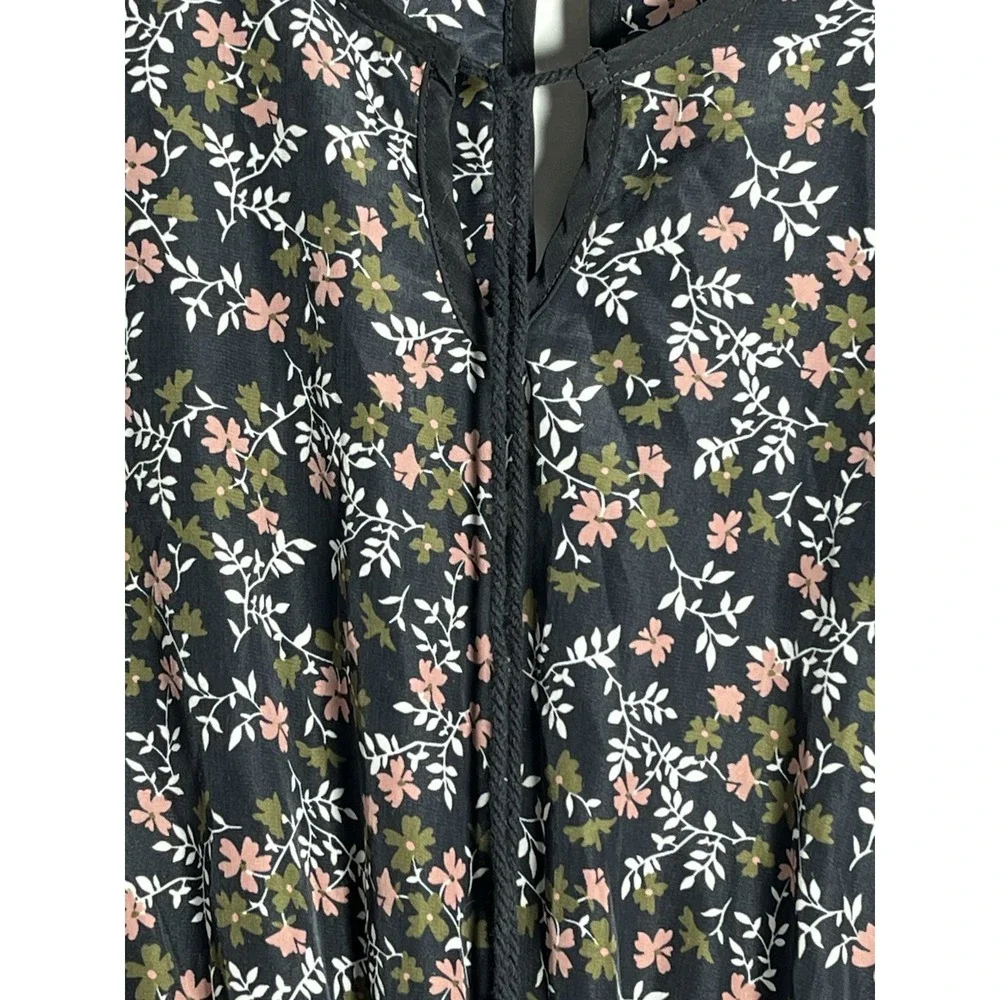 Charlotte Russe Sz Sm Black Pink Floral Long Sleeve‎ Romper Tie Front Light Boho